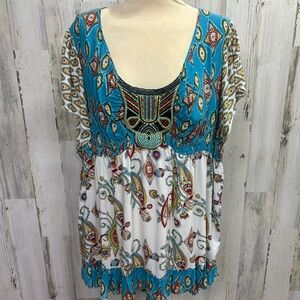 One‎ World Plus Size Bohemian Print Top